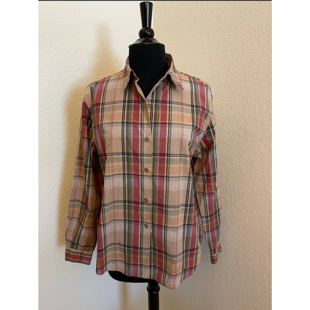 Southern Lady Button Up Long Sleeve Plaid Shirt - Sz M